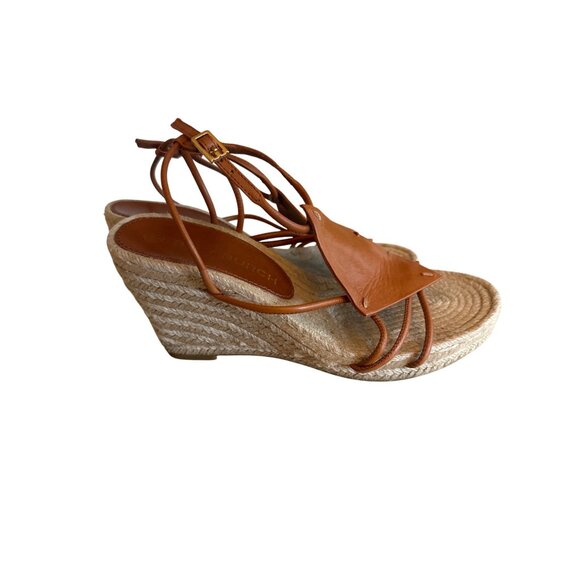 Tory Burch Leather Espadrille Wedge Sandals Brown Size 7.5 Boho Coastal - Picture 2 of 7